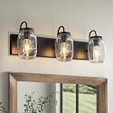 LMSOD Vanity Glass Wall Lights,Mason Jar Black Wall Sconce for Bathroom Farmhouse