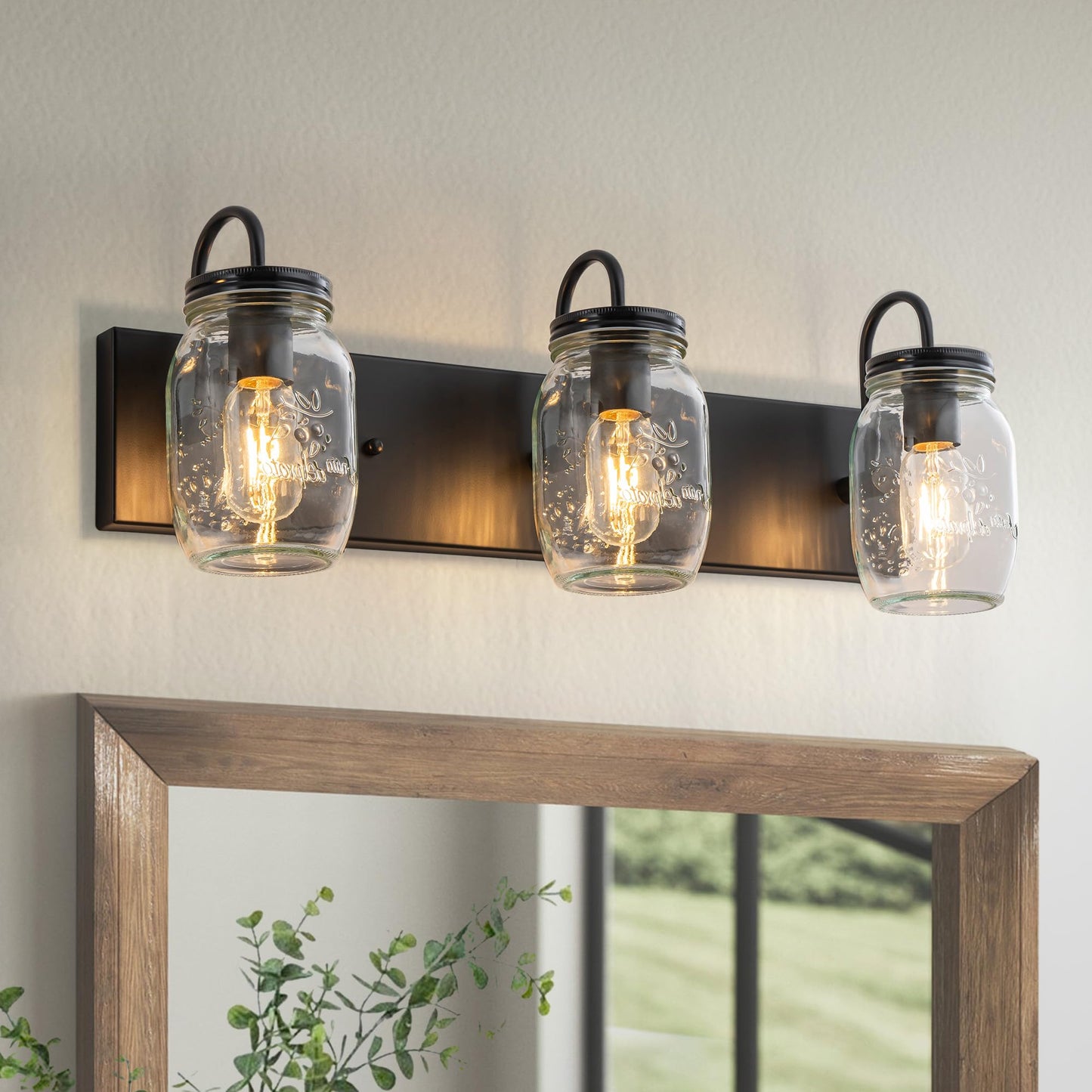 LMSOD Vanity Glass Wall Lights,Mason Jar Black Wall Sconce for Bathroom Farmhouse