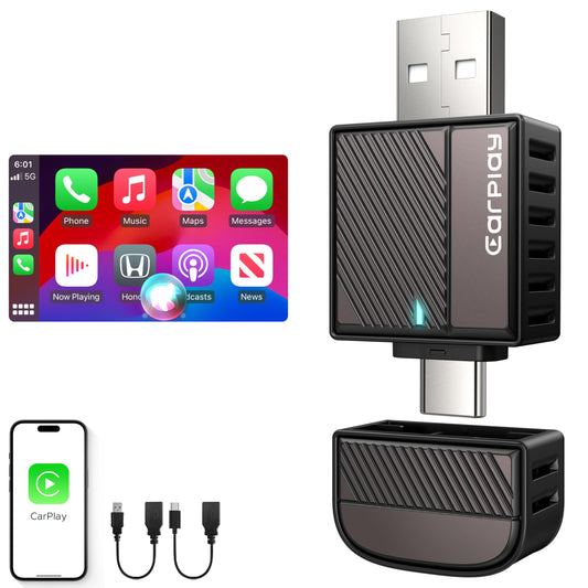 ByteWave CarPlay Wireless Adapter for Apple, Convert Wired to Wireless CarPlay Adapter for iPhone [Mini Size, USB-A & USB-C/Type-C, Plug&Play, No