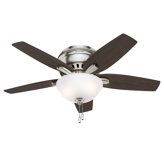 Hunter Fan 42" Hugger Ceiling Fan in Brushed Nickel with Cased White Glass Light Kit, 5 Blade (Renewed)