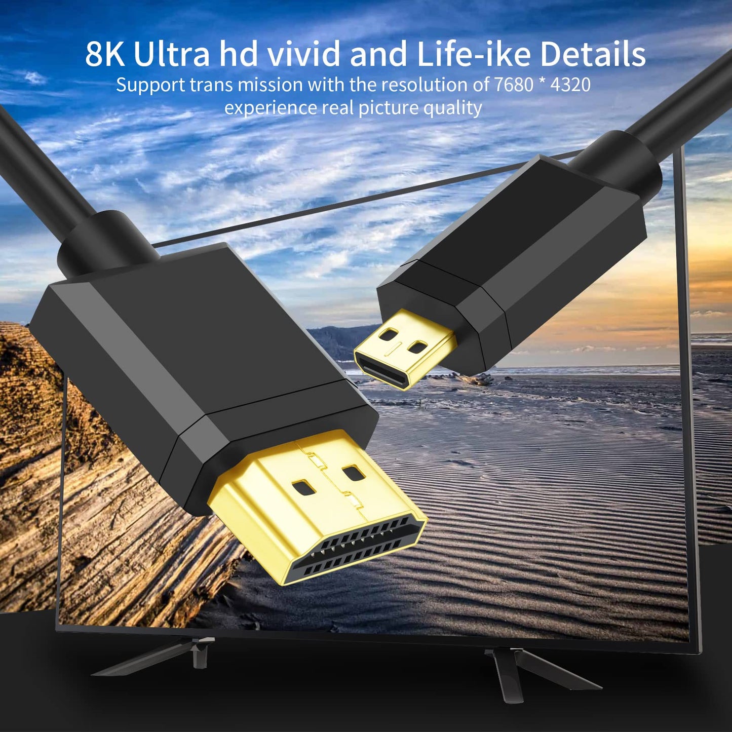 Micro HDMI to HDMI 2.1 8K Cable 3FT, Ultra High Speed 8K@60Hz 4K@120Hz 48Gbps HDMI Cord Compatible with Digital Cameras, Camcorders, Tablets (3)