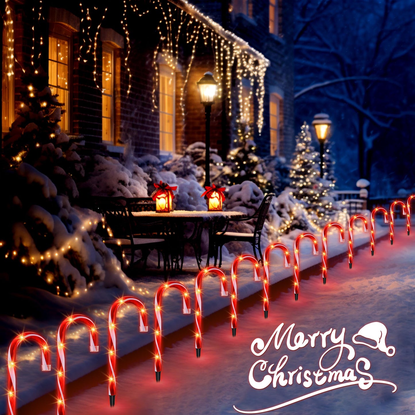 26" Christmas Candy Cane Pathway Markers Lights, Set of 10 Pack Christmas Outdoor Decorations Candy Cane Lights for Yard Patio Garden Walkway Indoor