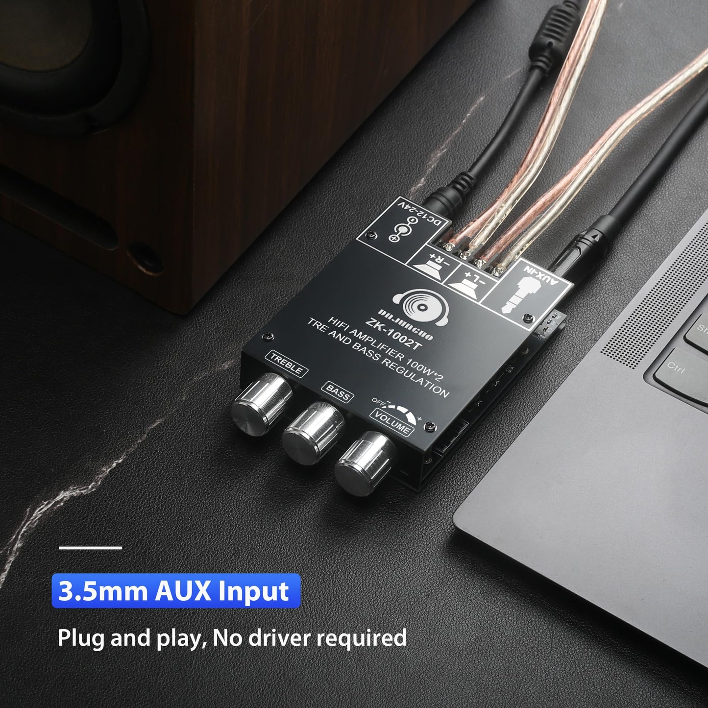 ZK-1002T 2.0 Channel Bluetooth Amplifier Board 100W+100W TPA3116 Hi-Fi Stereo Amp with Antenna, Bluetooth and AUX Input for DIY Home Audio