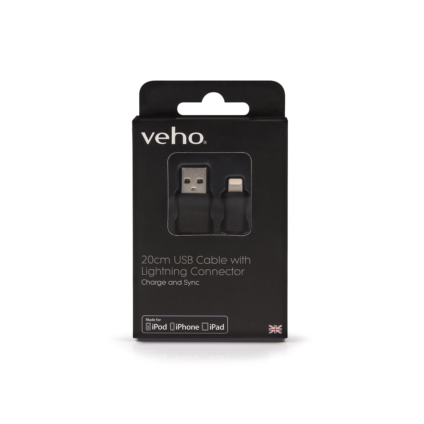 Veho Pebble Apple Certified MFi Lightning To USB Cable, 0.2 Metre/0.7 Feet, Charge and Sync, Data Transfer - Black (VPP-601-20CM)