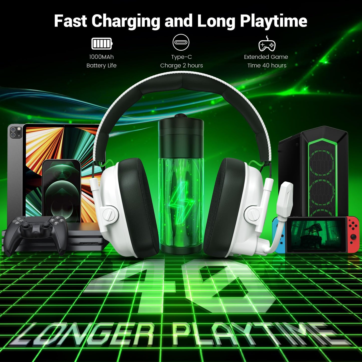 Wireless Gaming Headset with Noise Canceling Microphone for PC, PS5, PS4, Switch, Mac?2.4 GHz Wireless & Bluetooth 5.4 Gaming Headphones, Cool RGB