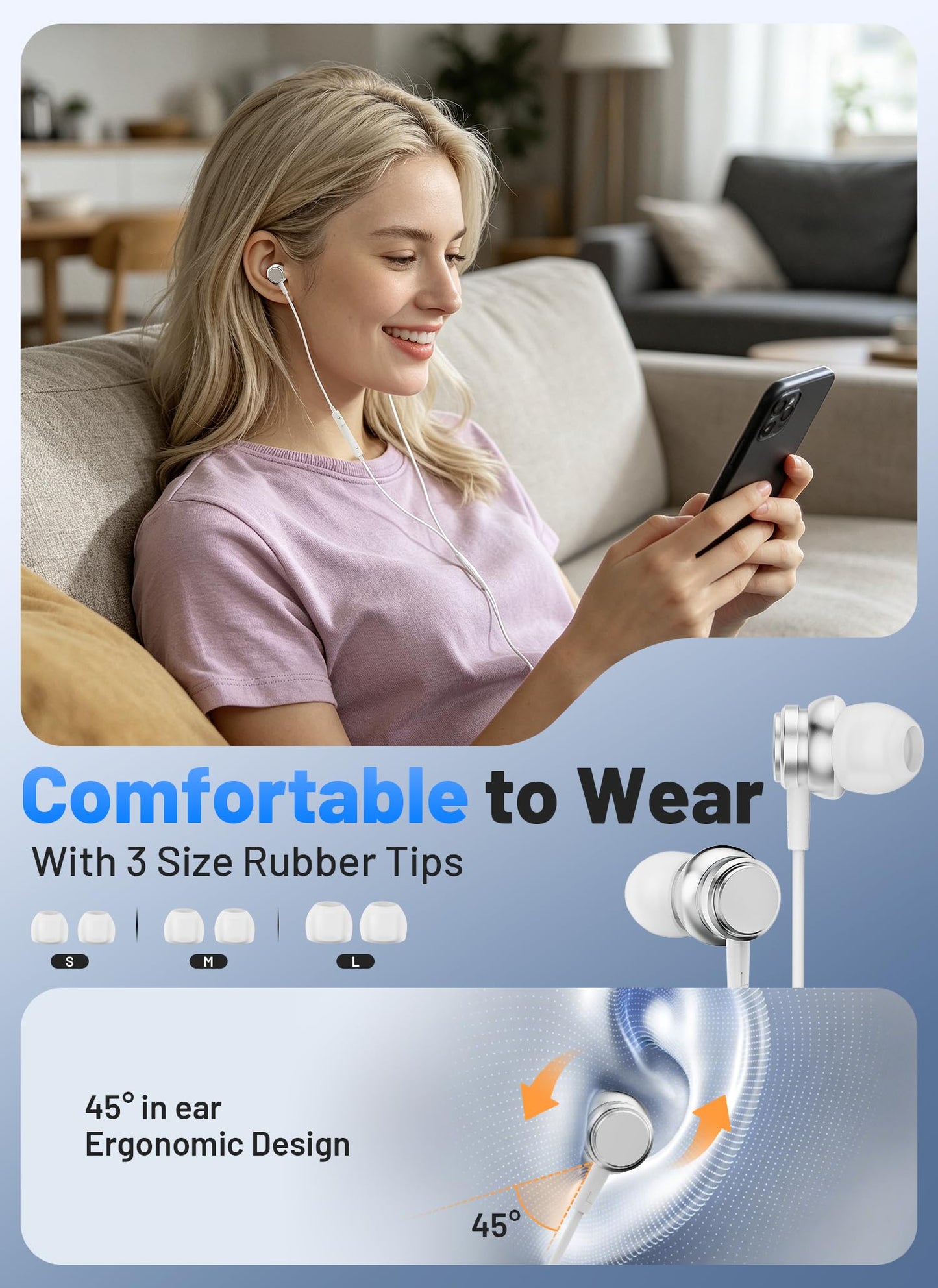 2 PACK USB C Headphones for iPhone 17 16 15, Wired Earbuds USB C with Clear Mic & Magnetic Attraction, for iphone Headphones Wired Type C Earphones