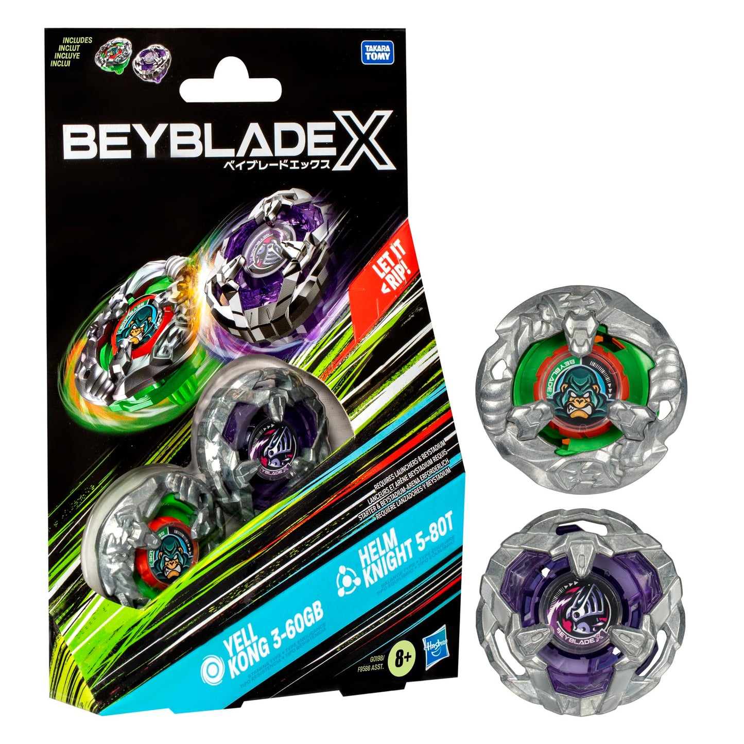 BEYBLADE X Yell Kong 3-60GB and Helm Knight 5-80T Dual Pack Set with 2 Right-Spinning Tops; Battling Top Toys for 8 Year Old Boys and Girls