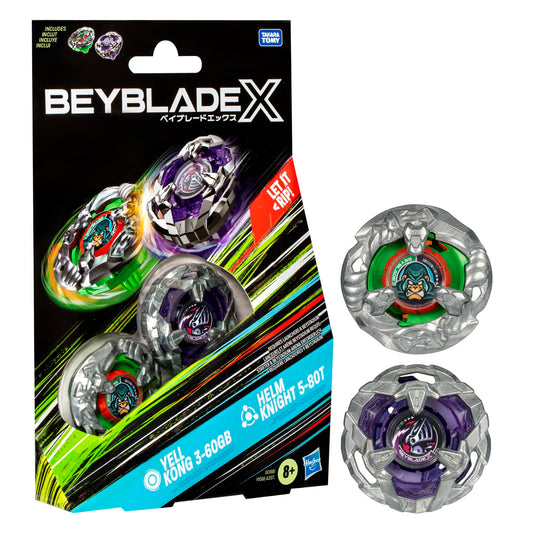 BEYBLADE X Yell Kong 3-60GB and Helm Knight 5-80T Dual Pack Set with 2 Right-Spinning Tops; Battling Top Toys for 8 Year Old Boys and Girls