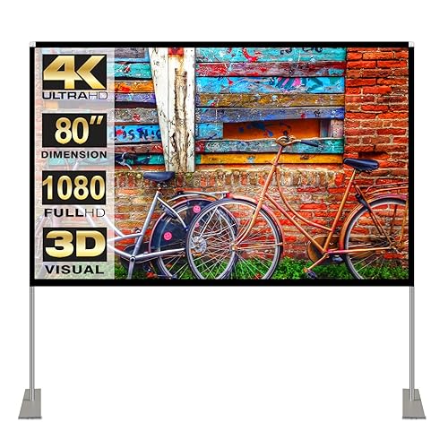 Portable Projector Screen Stand Outdoor: Movie Projection Screen 80 inch 4K HD16:9 Outside Screen with Carry Bag for Home Theater Backyard Cinema