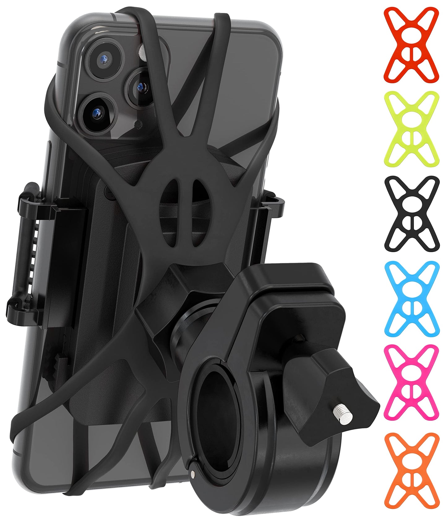 TruActive Premium Bike Phone Mount Holder | Universal Cell Phone Mount for 4"-7" Phones | Includes 6 Reusable Color Bands | Tool Free Handlebar Mount