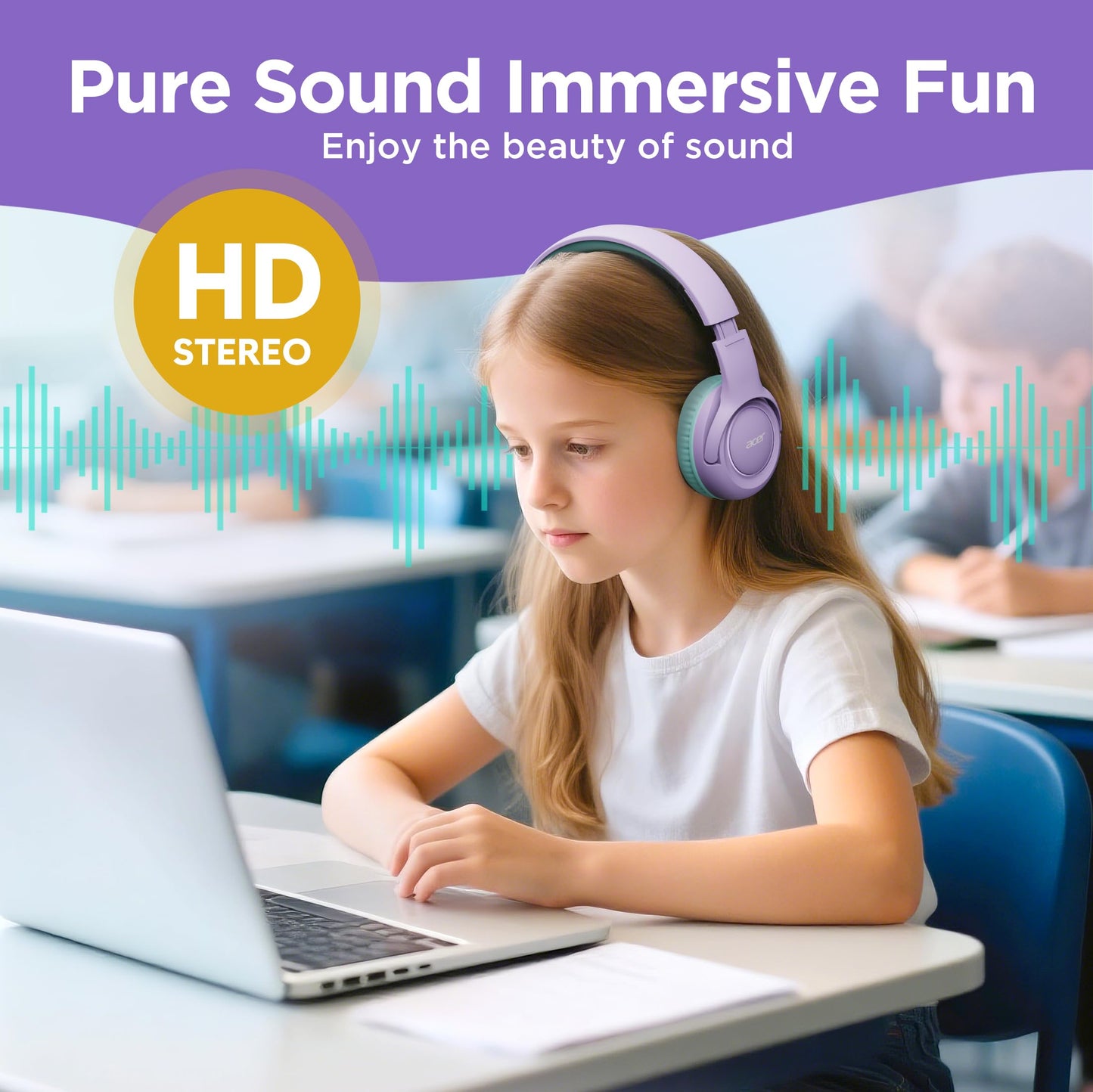 Acer Kids Headphones for School, USB-C-3.5mm Dongle, w/Mic HK03