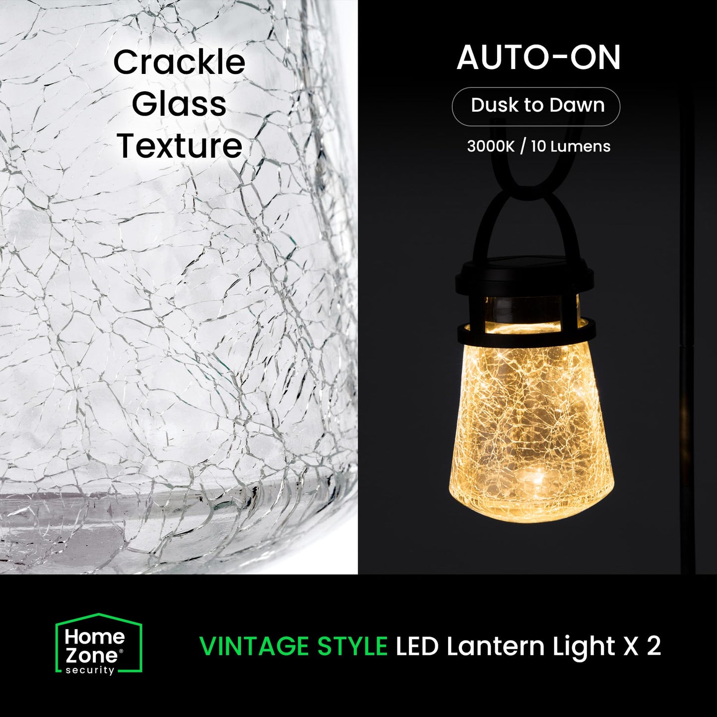 Home Zone Security 2 Packs Solar Crackle Glass Solar Lanterns Light Hanging Outdoor Waterproof 10 Lumens 3000K Decorative Large Crackle Glass Garden