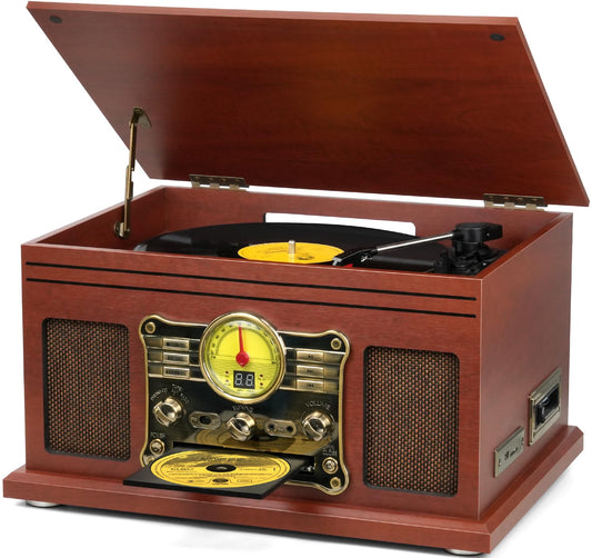 FEKTIK Bluetooth Record Player 10 in 1, 3-Speed Turntable for Vinyl with Speakers, LP to MP3 Converter, CD, Cassette Player, FM Radio, Wireless