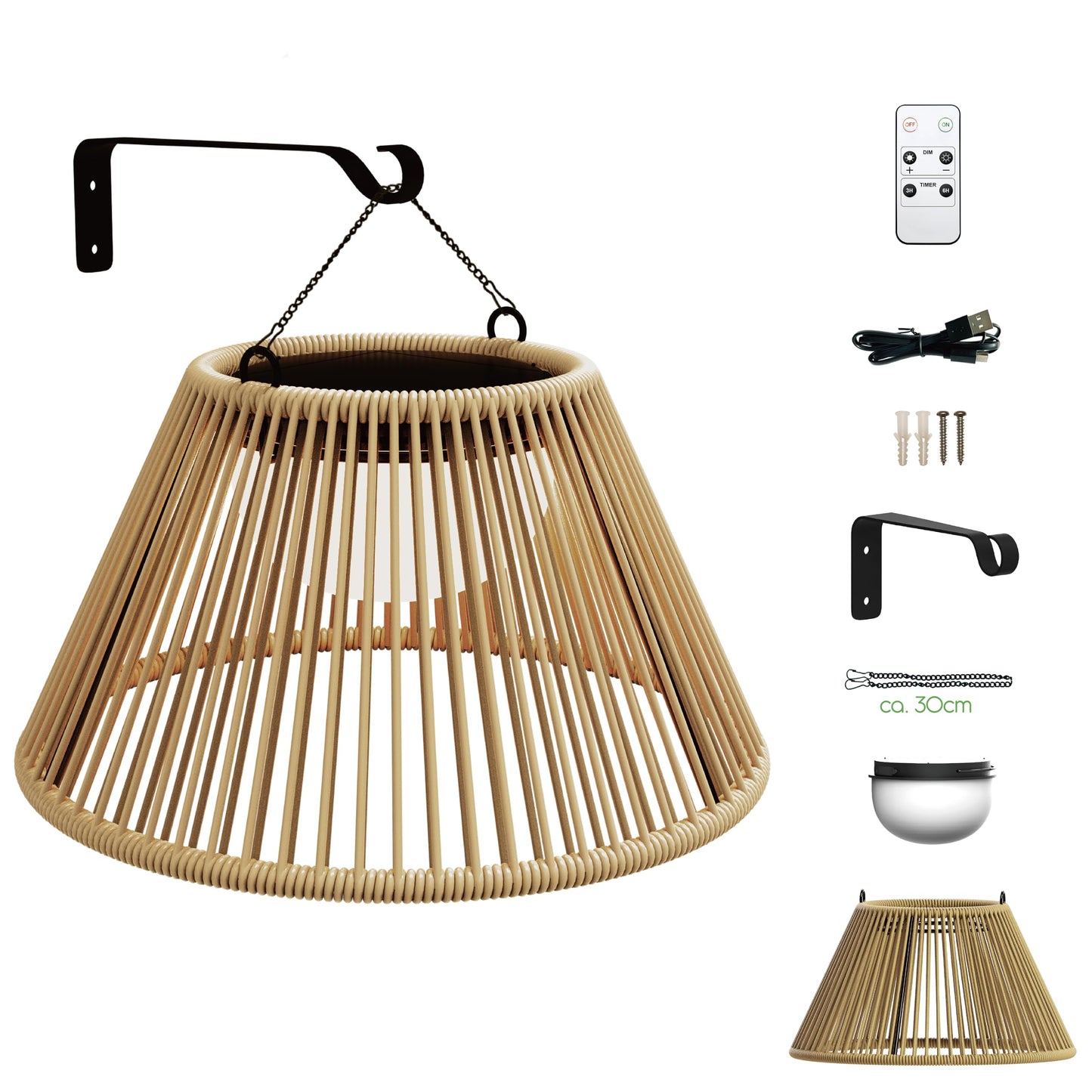 VerLuce - Rattan Series Solar Wall Lamps - Remote Control Included - Dimmable & Timer Modes - Rechargeable Battery Lasts Up to 45 Hours - 2700K - IP44