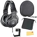 Audio-Technica ATH-M30x Professional Monitor Headphones - Black Bundle with Case, Stand, Pouch, and Austin Bazaar Polishing Cloth