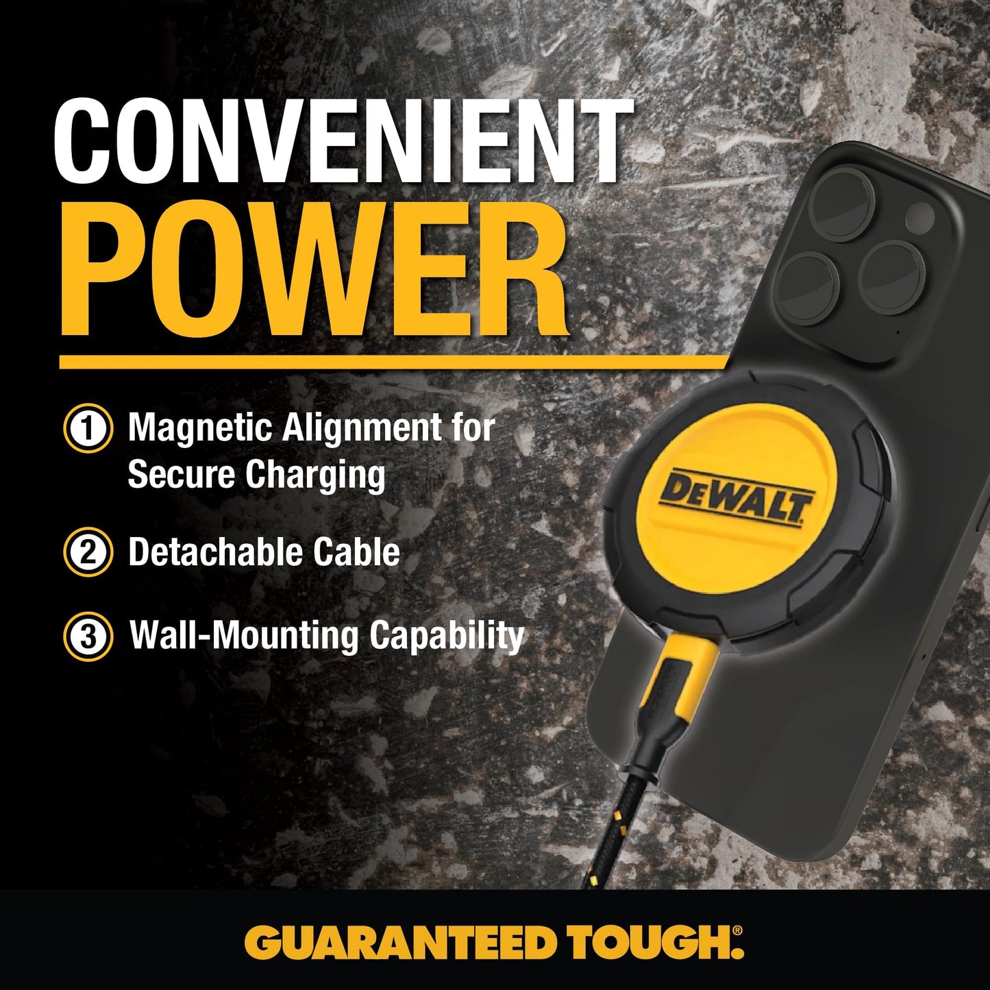 DEWALT Heavy Duty Wireless Charger, 15W Max Cell Phone Charger, Fast Wireless Charging Pad for MagSafe Compatible iPhone 17/16/15/14/13/12 Plus Pro