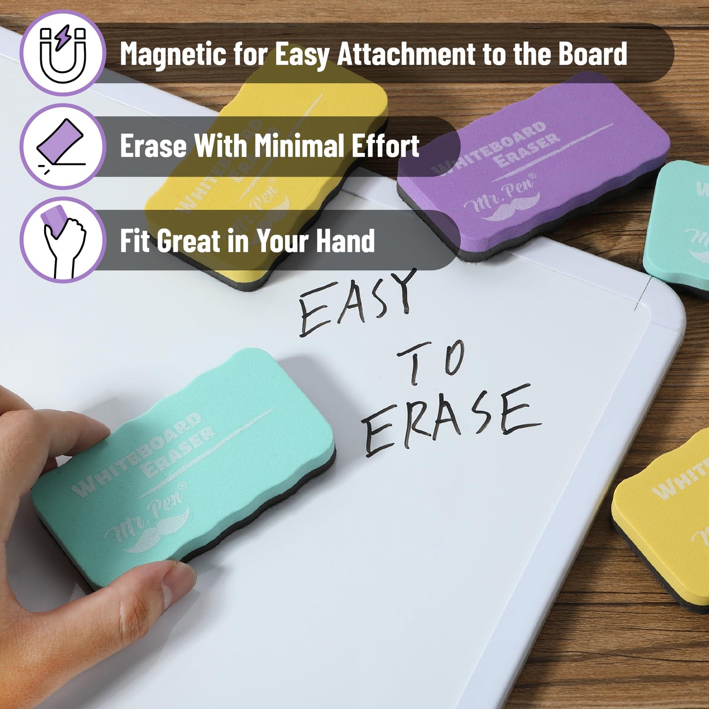 Mr. Pen- Magnetic Dry Erase Erasers, 4"x2.25", 8 Pack