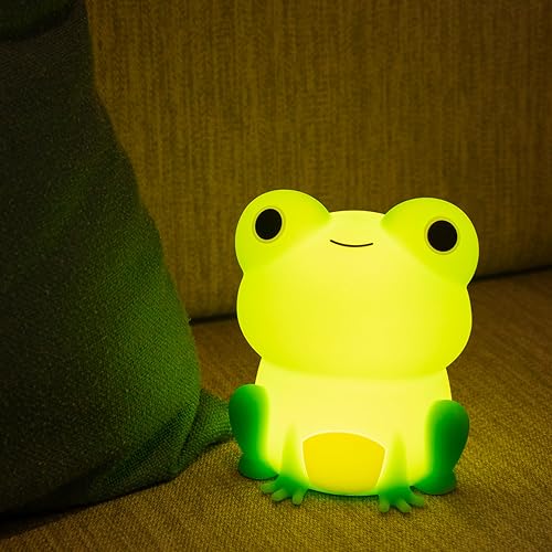 Myratts Led Cute Frog Night Light, Colorful Dimmable Timer Nursery Kawaii Lamps, Super Squishy Silicone USB Rechargeable Beside Lamp, Used for Camping