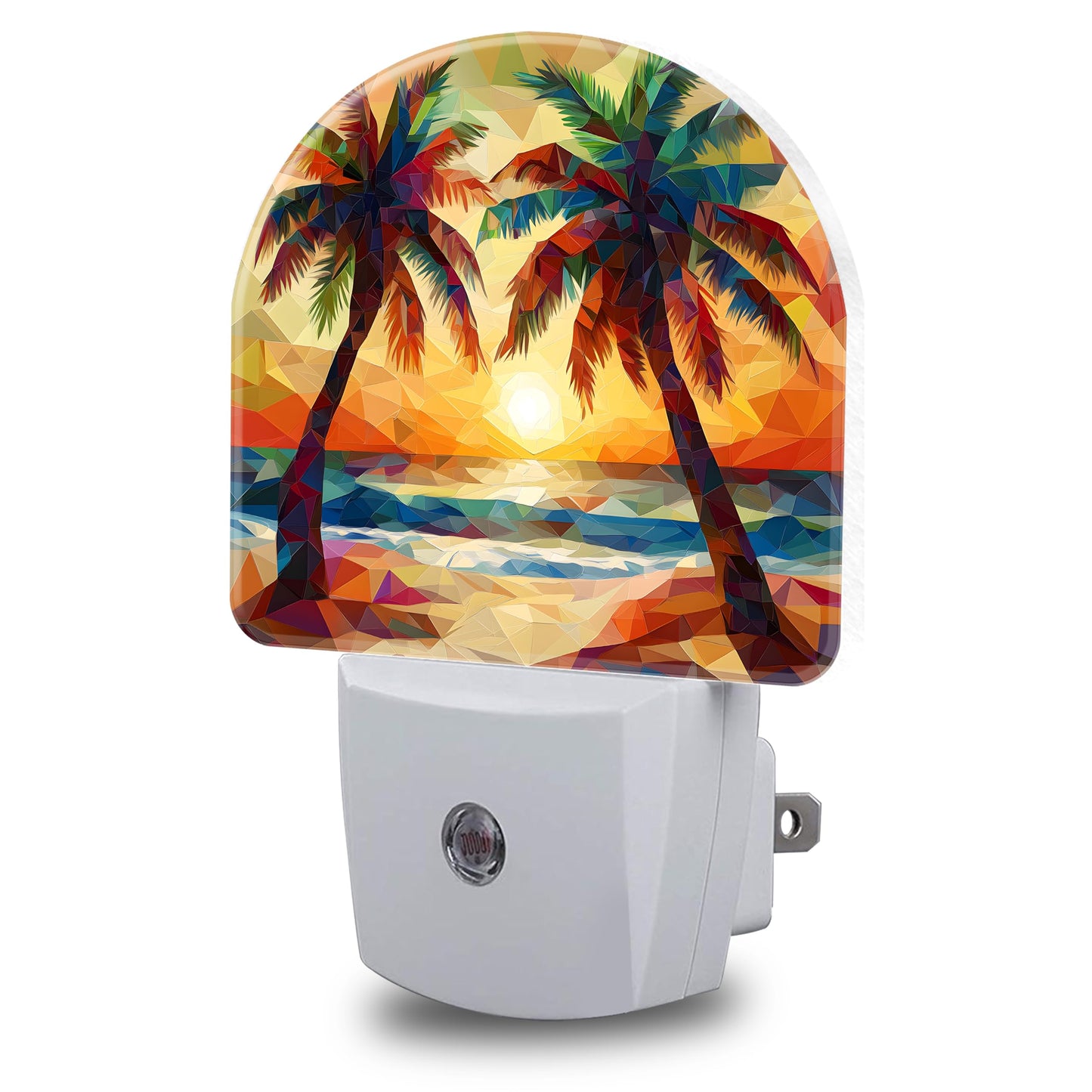 FOISIIAEA Night Lights Plug into Wall Beach Sunset with Palm Trees Night Light Dusk to Dawn Smart Sensor Decorative Round Led Lamp for Bedroom Kitchen