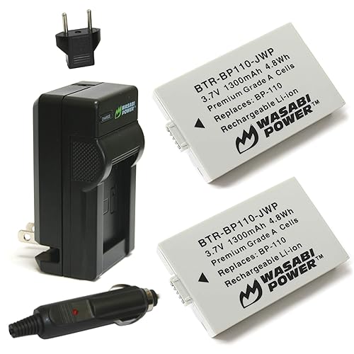 Wasabi Power Battery (2-Pack) and Charger for Canon BP-110 (Fully Decoded) and Legria HF R26, Legria HF R28, Legria HF R206, Vixia HF R20, Vixia HF