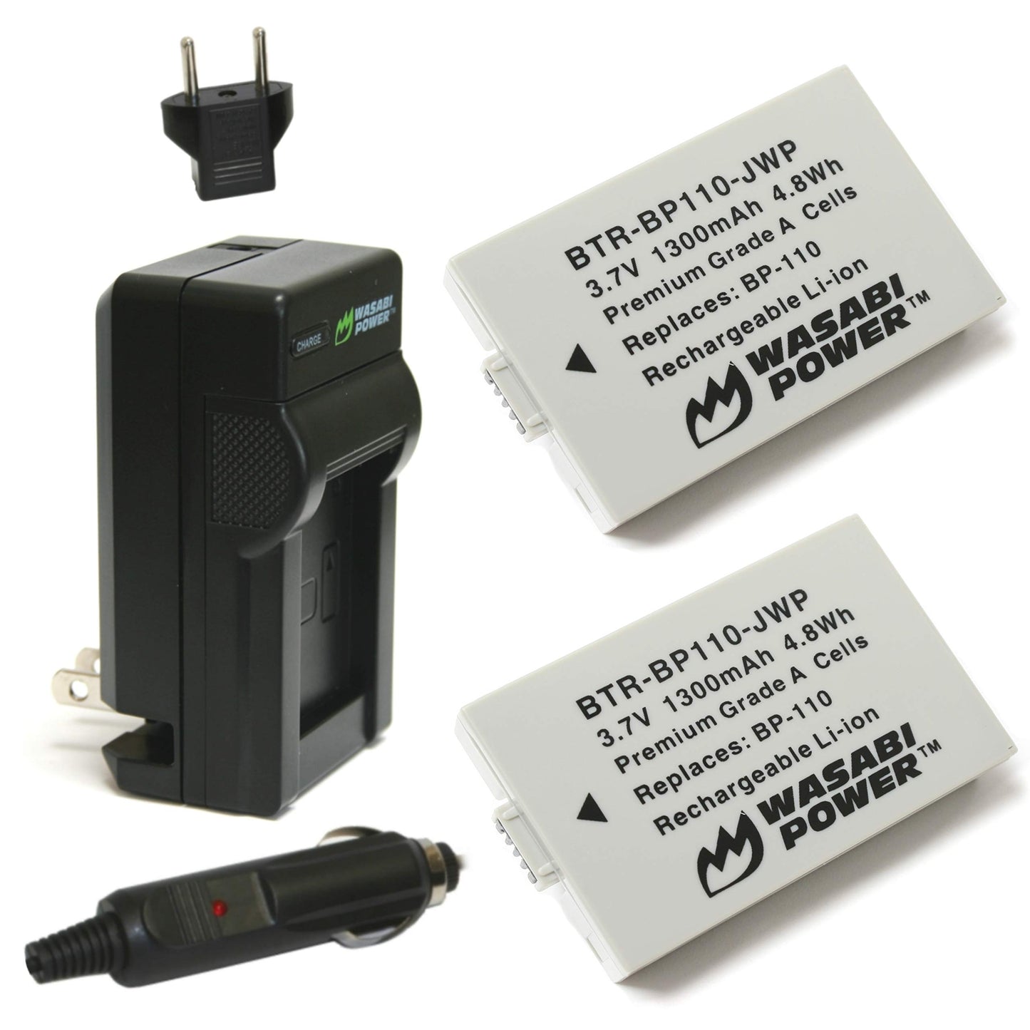 Wasabi Power Battery (2-Pack) and Charger for Canon BP-110 (Fully Decoded) and Legria HF R26, Legria HF R28, Legria HF R206, Vixia HF R20, Vixia HF