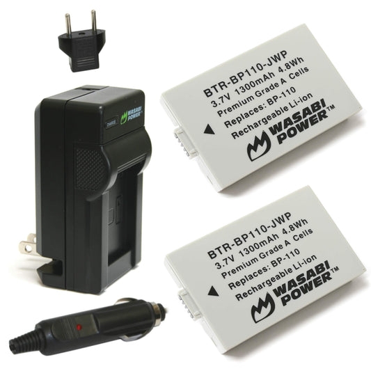 Wasabi Power Battery (2-Pack) and Charger for Canon BP-110 (Fully Decoded) and Legria HF R26, Legria HF R28, Legria HF R206, Vixia HF R20, Vixia HF