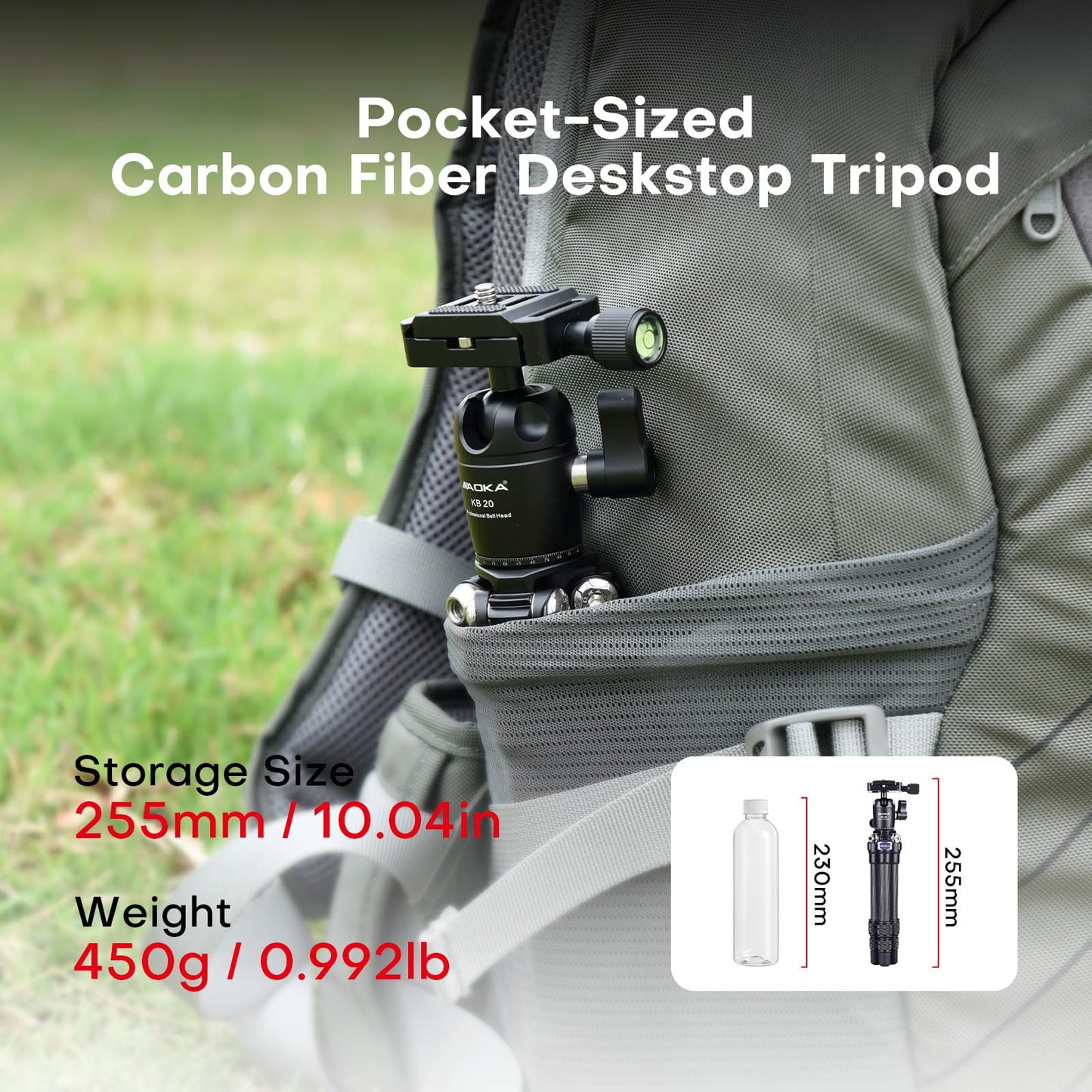 AOKA 15.75"/0.99 lbs Mini Carbon Fiber Tripod, Compact Pocket Travel Tabletop Tripod for Mobile Phones, Mirrorless Cameras, Digital Cameras