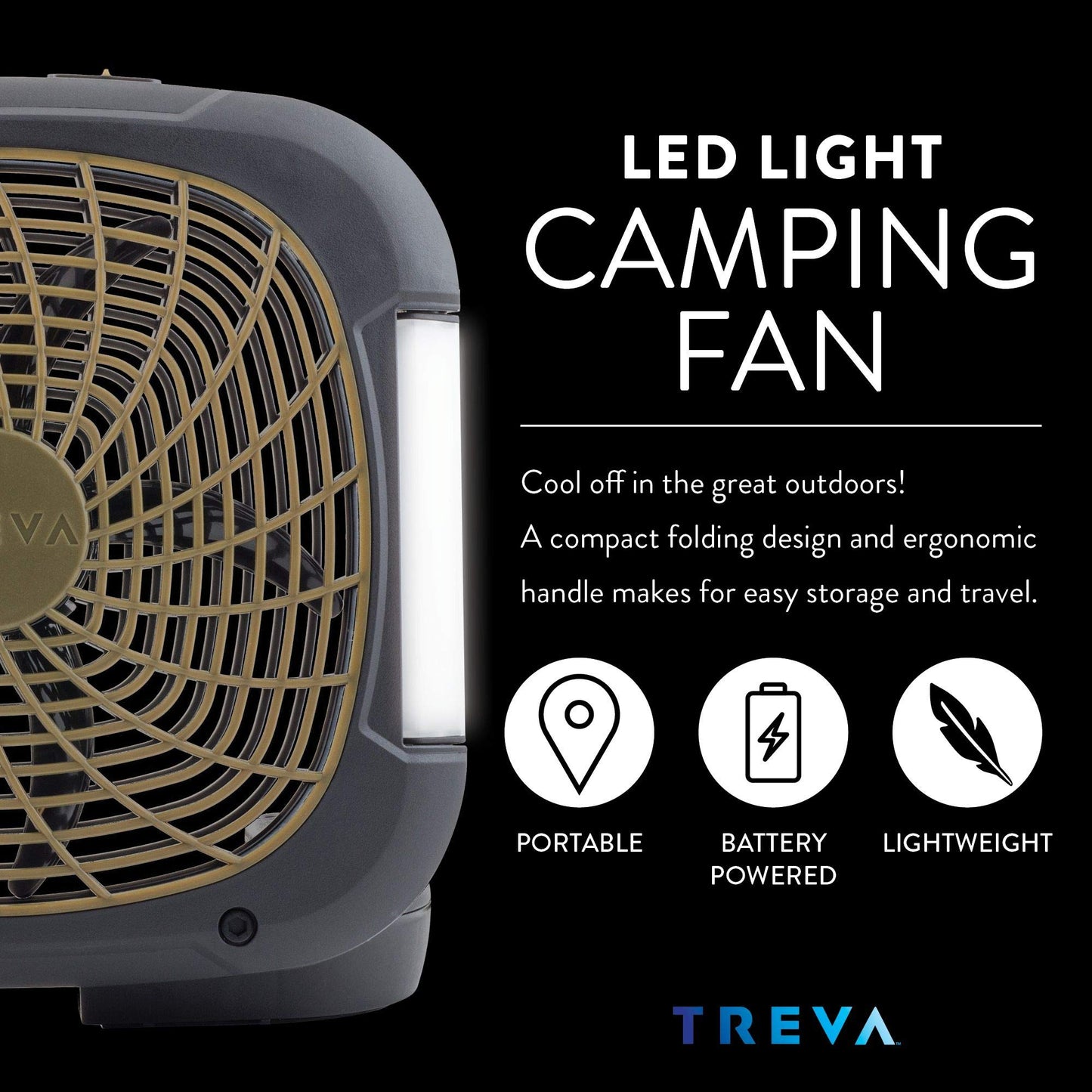 O2COOL Treva 10 in Portable Fan with LED Lights Battery AC Powered 2-Speed
