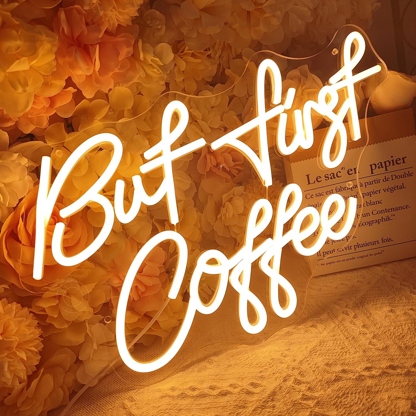 SYLHOME But First Coffee Led Neon Light Signs 5V Home Bedroom Kitchen Office Wall Decor Sign for Coffee Cafe Bar Party Living Room Sign Warm White USB