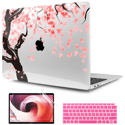 TwoL Cover for MacBook Air 13 inch 2021 2020 2019 2018, Cherry Blossoms Printed Hard Shell Case & Keyboard Skin & Screen Protector for MacBook Air 13