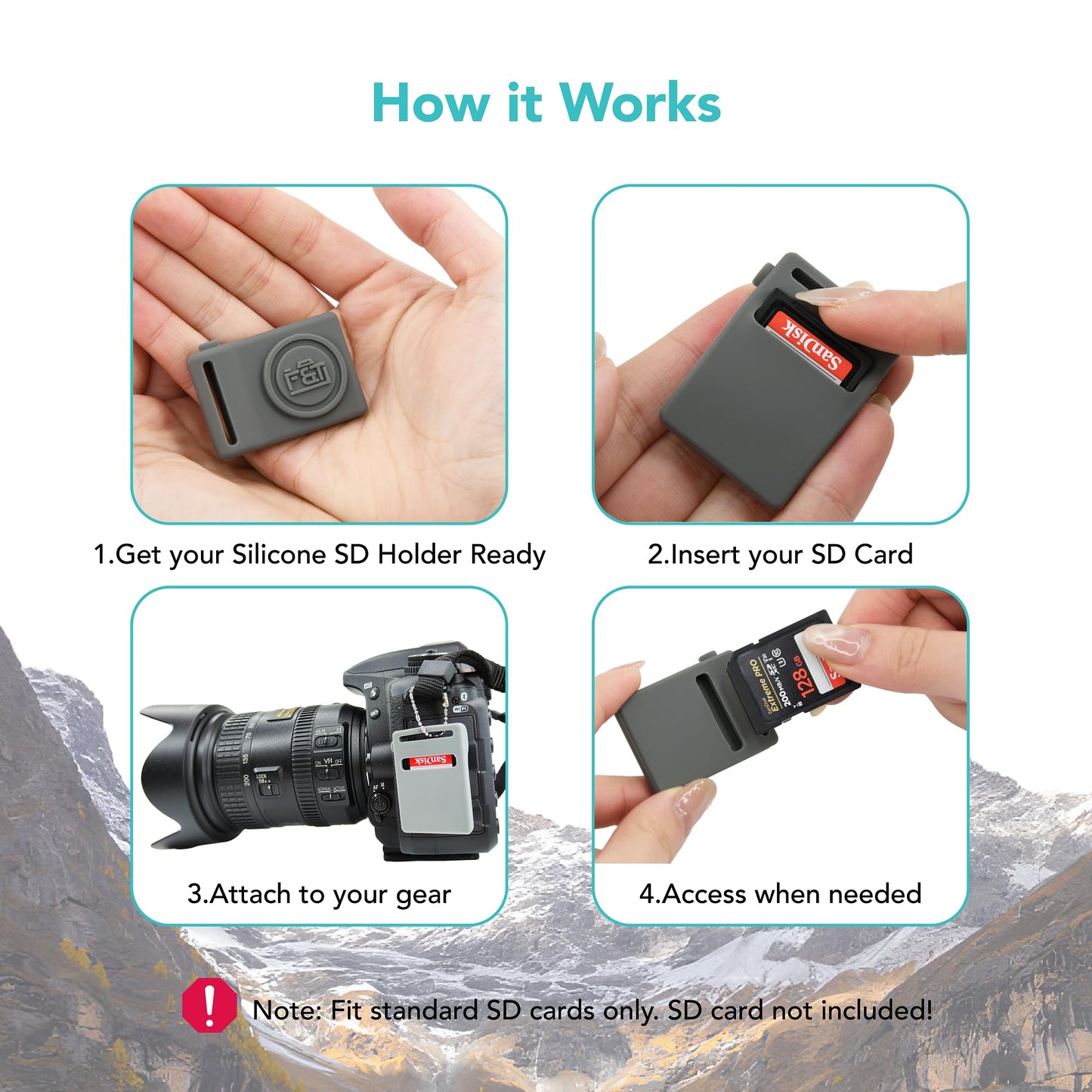 Foto&Tech Silicone SD Memory Card Holder Sleeve, Mini Camera-Shaped SD Card Storage, Camera Strap Mountable, Lug Ring Compatible, Gift