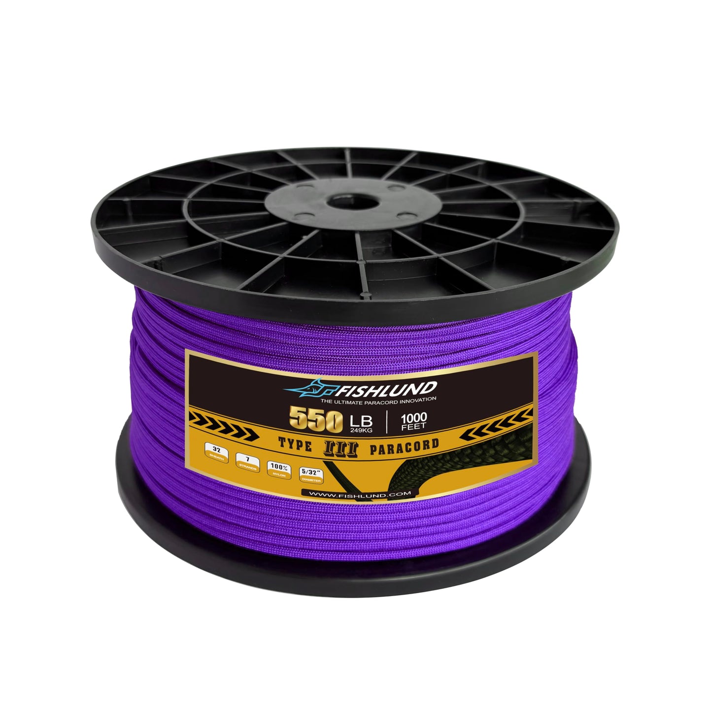 FISHLUND Paracord 550 lb, 7 Strand Paracord Rope 1000ft 4mm, Nylon Parachute Cord for Camping, Purple