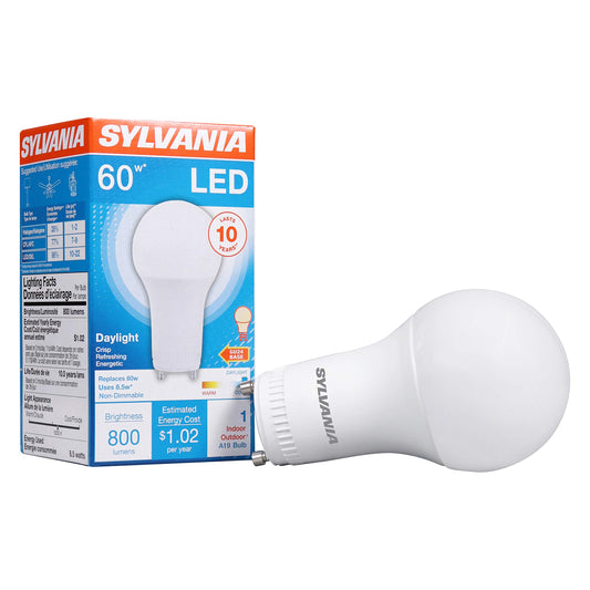 Sylvania LED Light Bulb, 60W Equivalent A19, Efficient 8.5W, GU24 Bi-Pin Base, Frosted Finish, 800 Lumens, Daylight - 1 Pack (78107)
