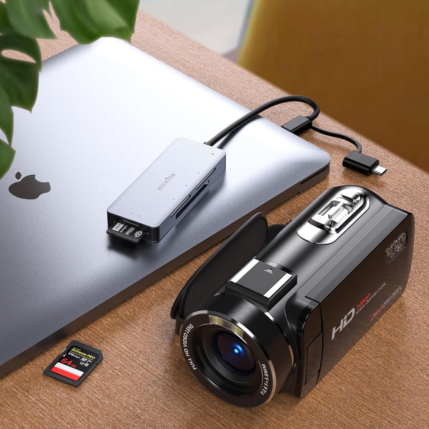 SD Card Reader, Aluminum 5in1 USB USB-C to SD Micro SD MS CF XD Card Reader Adapter Compatible with iPhone 15/16/Pro/Max, MacBook Pro/Air 2023, iPad
