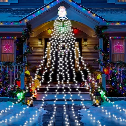 Christmas Waterfall Outdoor String Lights, Christmas Tree Lights with Topper 335 LED 11.48ft 9 Strands, 8 Lighting Modes Holiday New Year Decoration