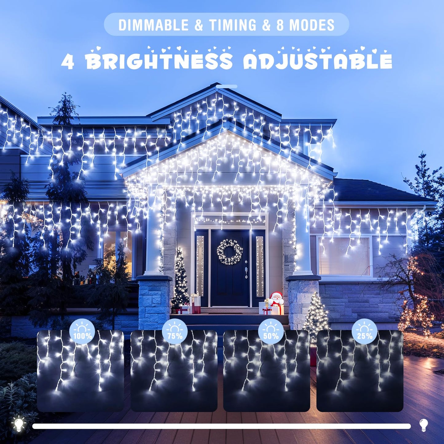 JMEXSUSS Christmas Icicle Lights for Outside: 800 LED White Icicle Lights Outdoor Waterproof - White Christmas String Lights for House Wedding Party