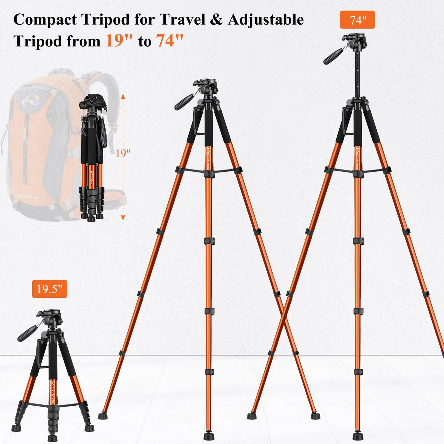 Victiv Tripod 74-Camera-Tripod for Cell Phone, Aluminum Professional Heavy Duty Camera Tripod Stand, Tripod for Camera DSLR SLR with Carry Bag
