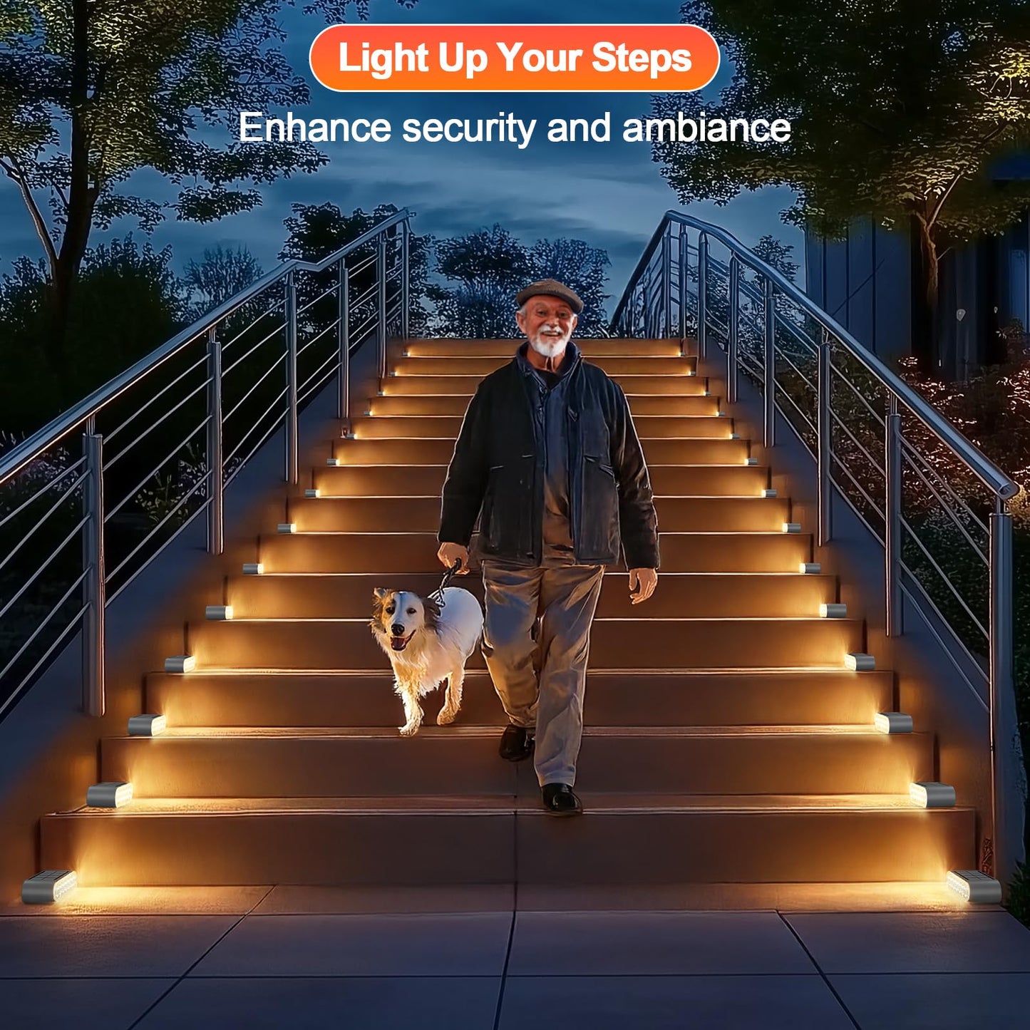 Solar Step Lights Outdoor Waterproof, 8 Pack Solar Stair Lights Outdoor IP67, 14 LED Warm 3000K Outdoor Step Lights, Solar Powered Lighting for Steps