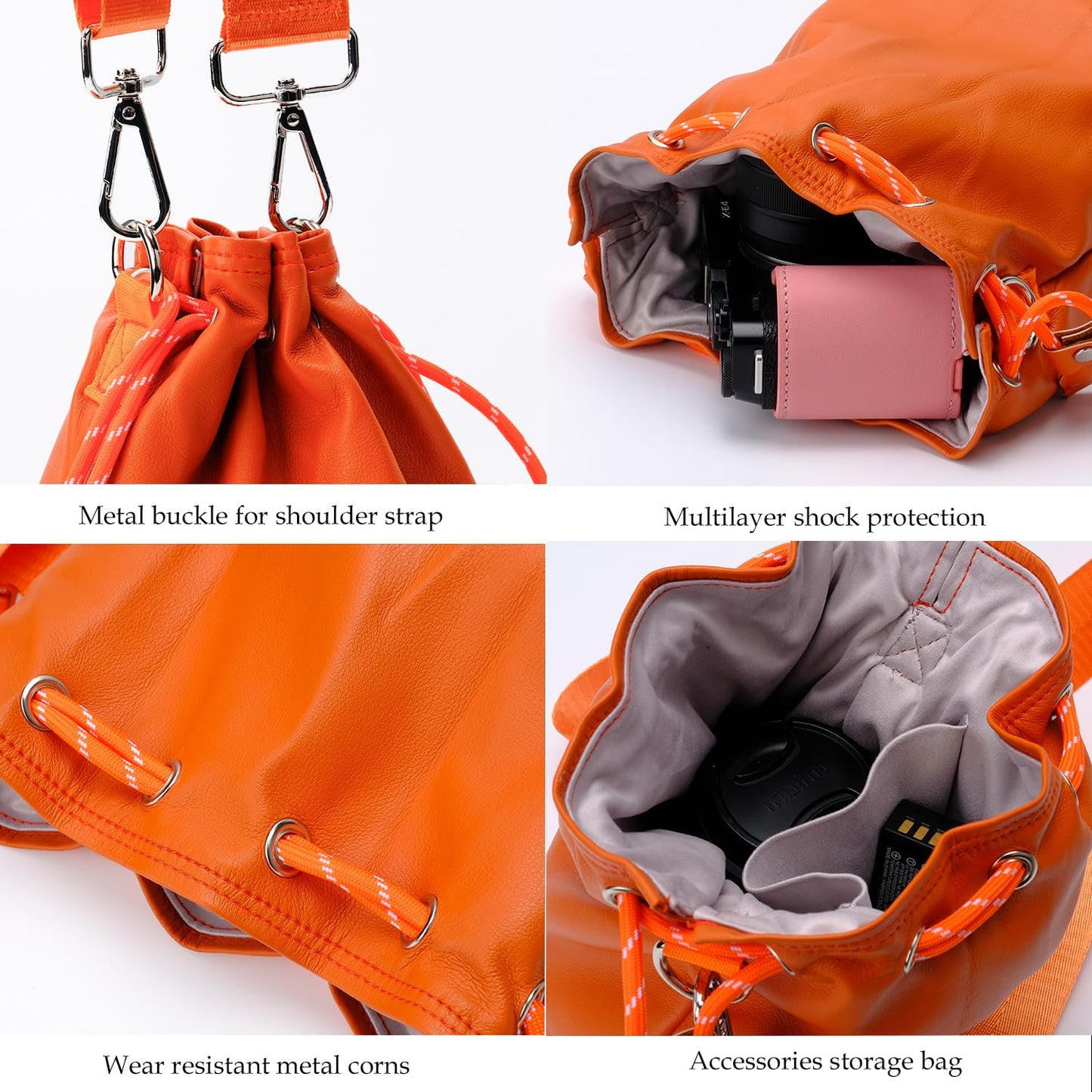 Bowan Small Camera Bag,Camera casing bag,Soft Cute Camera Pouch Handbag compatible with Mirrorless Cameras/Nikon/Canon/Sony/Fuji Camera Case (orange