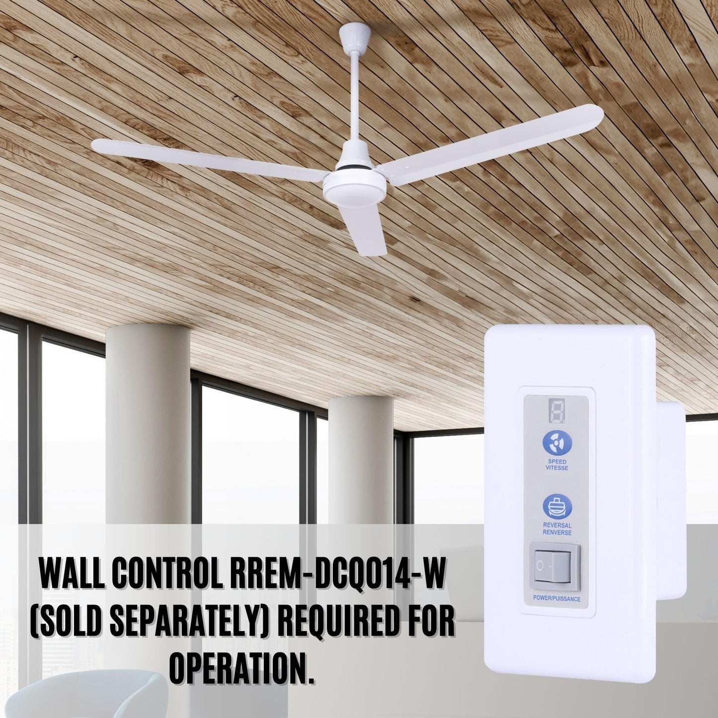 Canarm Industrial DC Fan, CP56D1136N, 56inch Fan, 56 in Blade Dia, 3 Blades, 5 Speeds, 120V AC - 1 Each