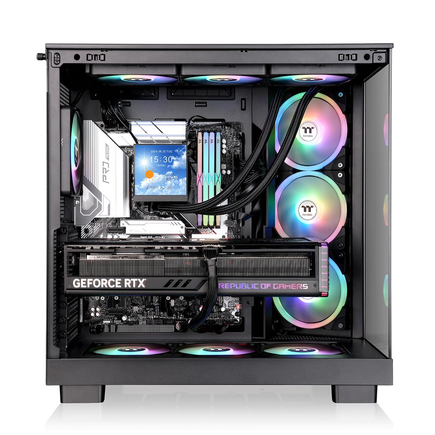 Thermaltake View 380 XL TG ARGB; 4x120mm ARGB Lite Fans Included; 360mm Radiator Support; 420mm GPU Clearance; Hidden Connector Support; Dual Chamber;