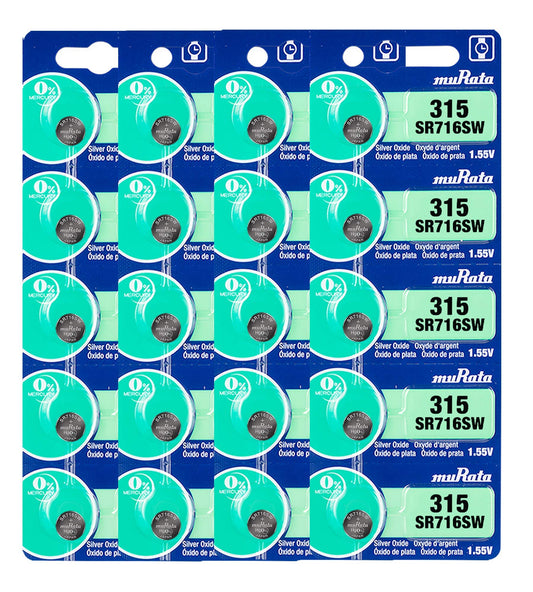 Murata 315 Battery SR716SW 1.55V Silver Oxide Watch Button Cell (20 Batteries)