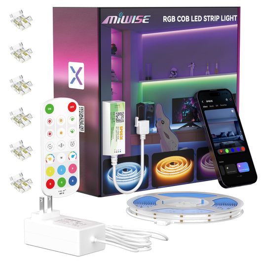 MIWISE RGB COB LED Strip Light, UL-Listed Music Sync Color Changing Dimmable Super Bright LED Lights, Multicolor Flexible Tape Light with RF