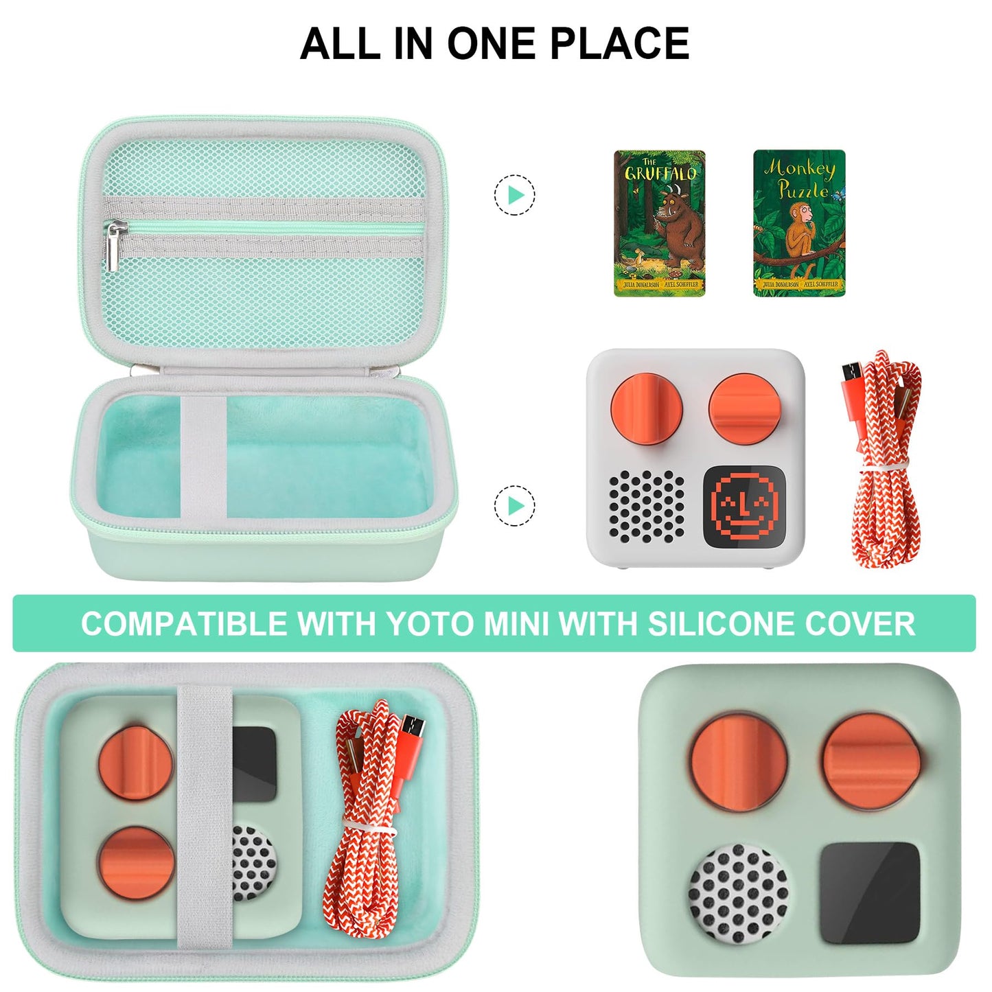 Supmay Hard Travel Case for Yoto Mini (2024 Edition) Kids Screen-Free Bluetooth Audio Player, Storage Holder Protection Case with Zipper Mesh Pocket