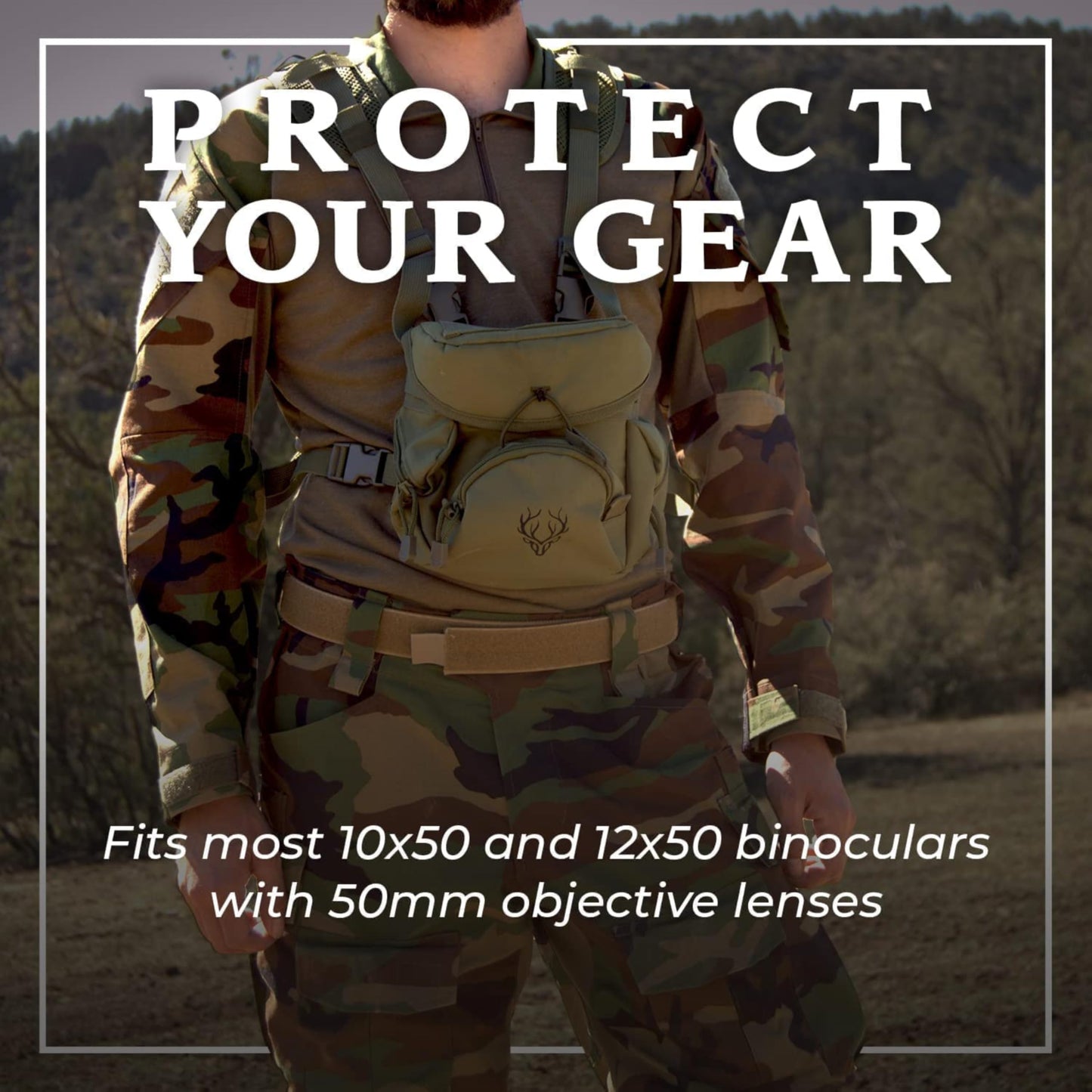 Binocular Harness Chest Pack - Lightweight Bino Harness with Rangefinder Pouch, Silent Hunting Chest Rig and Binocular Case w/ MOLLE system, Veteran