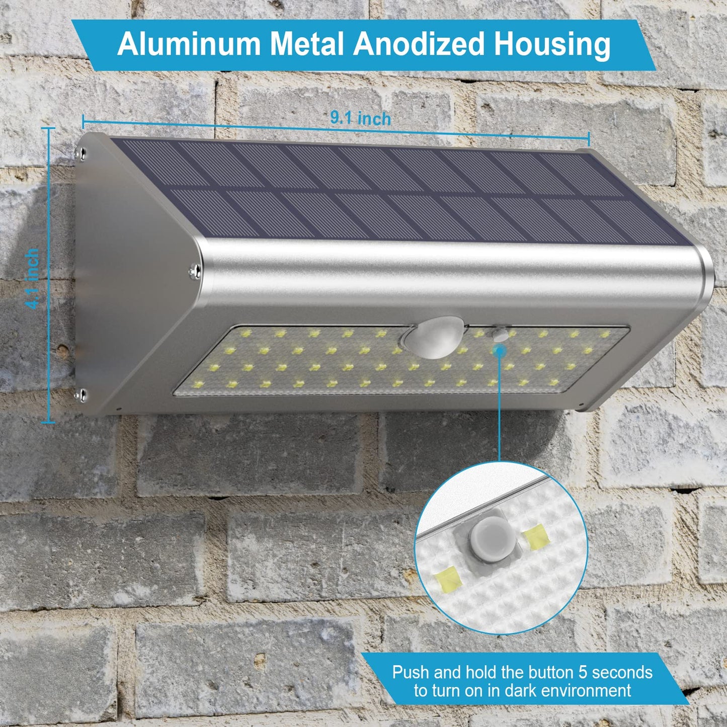 Super Bright Solar Lights Outdoor IP65 Water Proof, 1100 Lumens Wireless LED Motion Sensor Light, Aluminum Metal Housing Security Lights Flood Wall