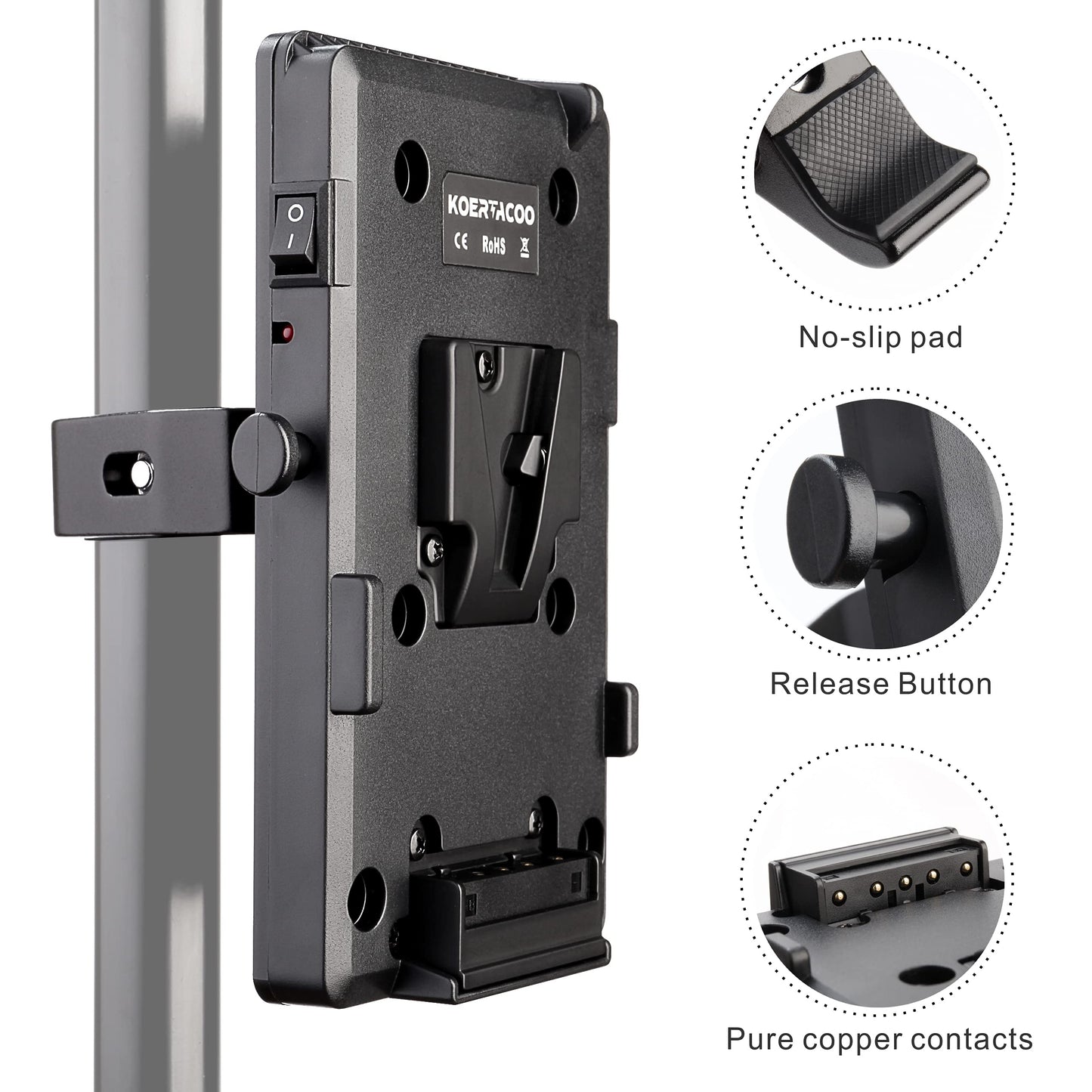 KOERTACOO V-Mount Lock Battery Plate Power Supply Adapter + Super Clamp for Lighting Stand,Tripod, Support Rod.with D-TAP/DC/USB Power Output