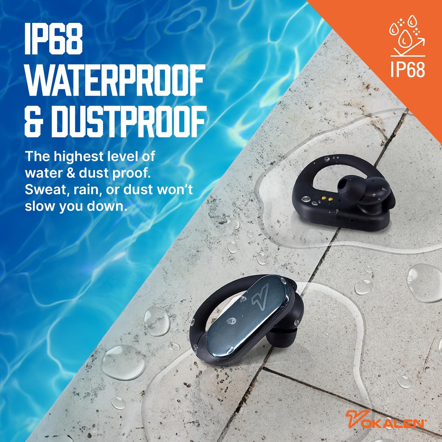 VOKALEN Reflex Pro - Wireless Sport Earbuds with Ear Hooks, Active Noise Cancellation, up to 50H of Battery Life, IP68 Dust and Waterproof, Touch…