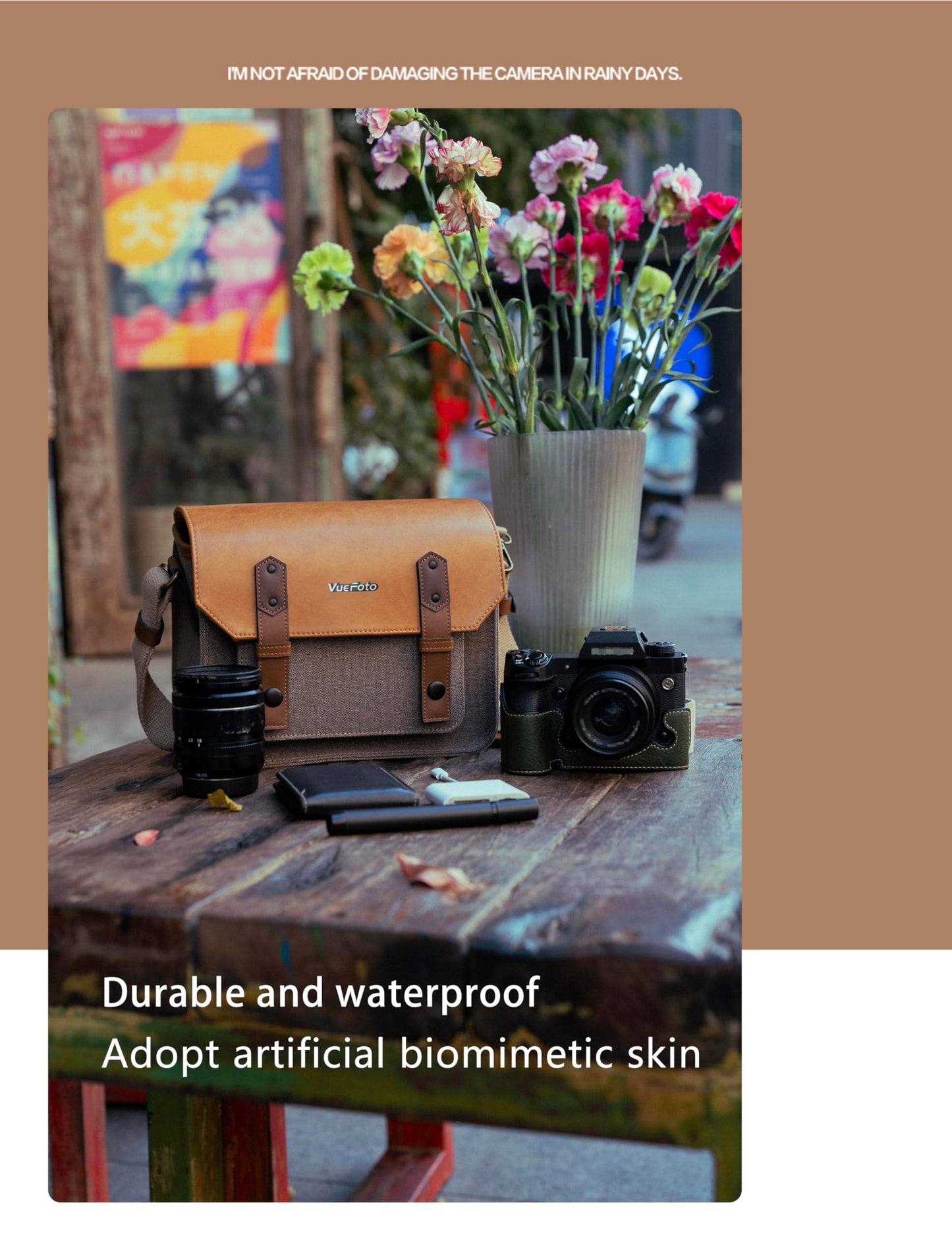 VueFoto Camera Messenger Bag,Vintage Leather Flip-top Waterproof Camera Bag,Compatible with Canon,Nikon,Sony SLR/DSLR Mirrorless Cameras For Women