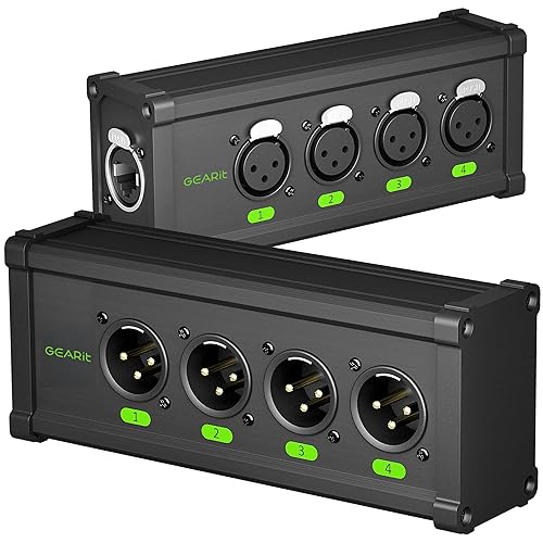 GEARit XLR Over Ethernet Adapter, 4 Channel XLR Over Cat5/Cat6 Snake Extender Box, Ethercon-Compatible RJ45 to XLR Adapter for 3-Pin DMX and Analog